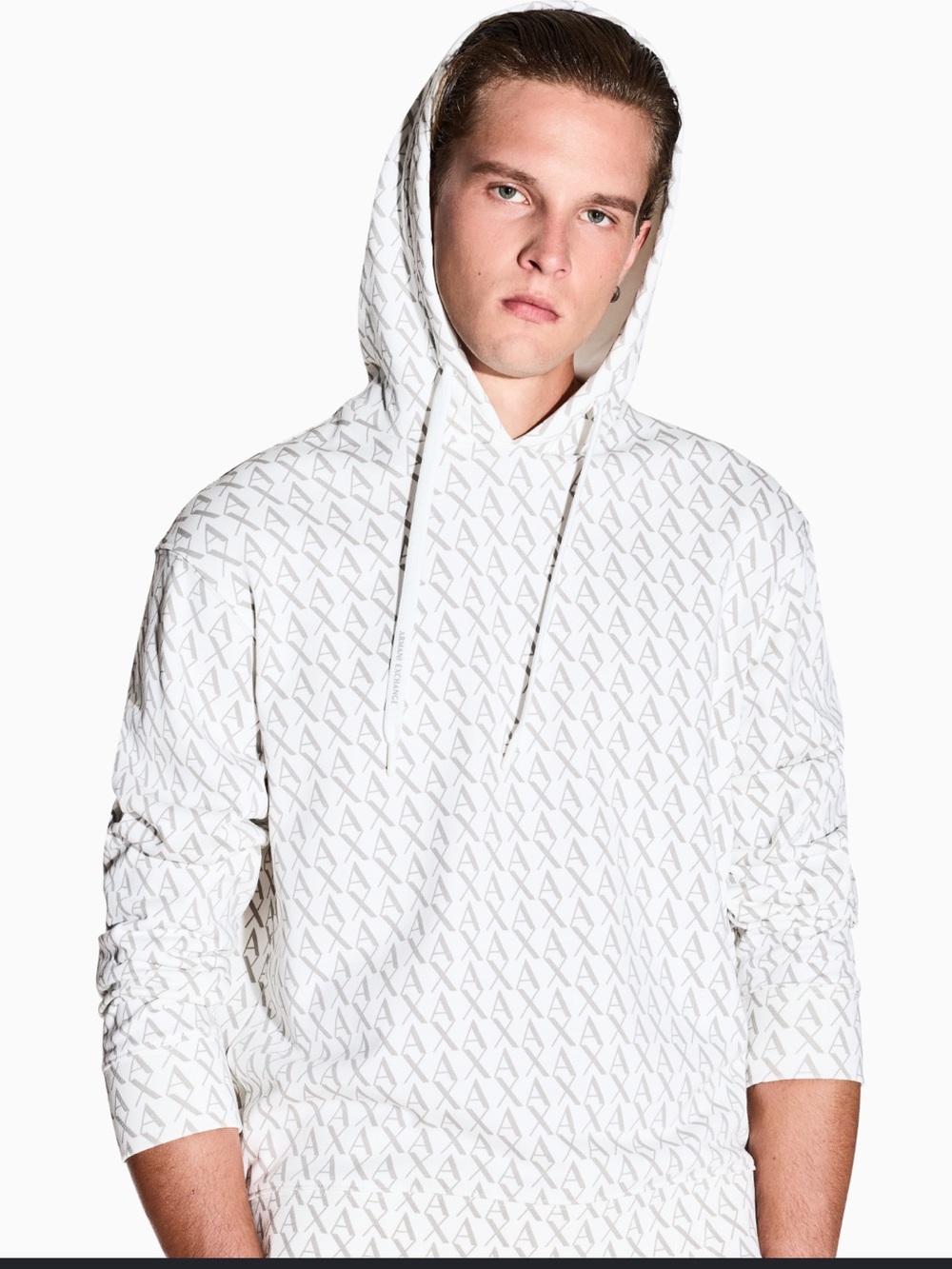 Men's White Allover AX Logo Hoodie - Size XL